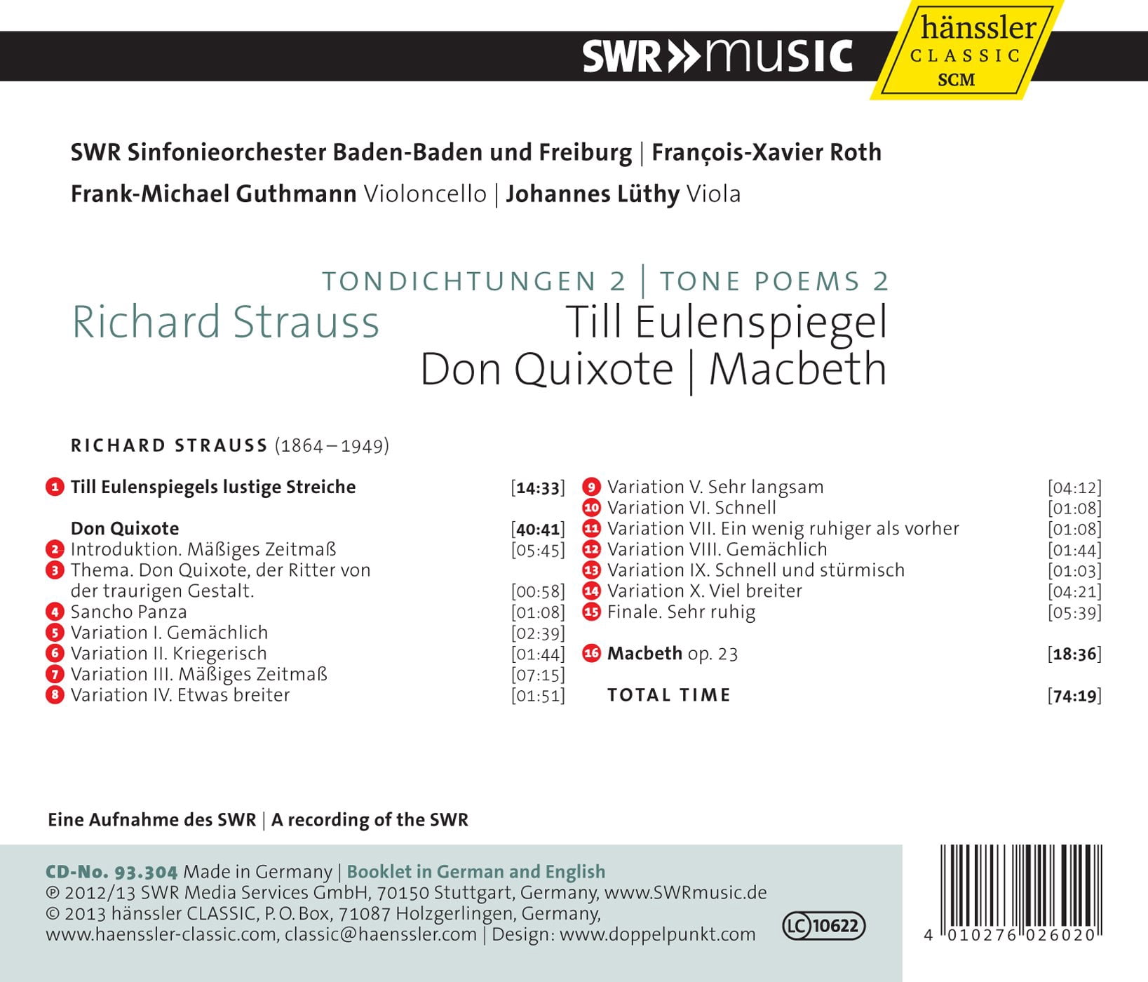 Fran Ois-Xavier Roth - Tone Poems 2: Till Eulenspiegels Lustige Streiche - Music & Performance - CD