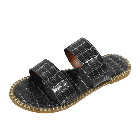 

Youmylove Women Slide Slippers Fashion Summer Solid Color Leather Open Toe Flat Bottom Beach Slippers Comfort Cozy Leisure Daily Walking