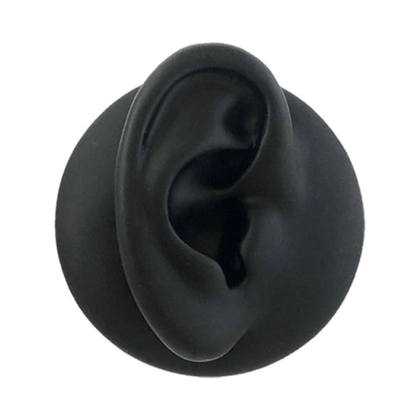 Modelo de oído de simulación de silicona reutilizable y respetuoso con la piel. Suministros auditivos flexibles. Oreja derecha negra