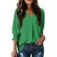 thumbnail image 3 of Women Blouses Dressy Casual V Neck 3/4 Length Sleeve Womens Tops with Smocked Cuffs Green L, 3 of 7