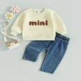 thumbnail image 2 of Stylish Baby Girl Fall Outfits  Sweatshirt with Letter Embroidery + Denim Pants, 2 of 9