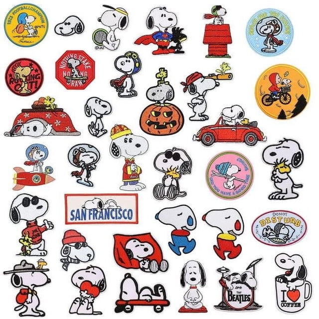 35 parches termoadhesivos bordados de Snoopy para personalizar prendas, camisetas, vaqueros y mochilas para niños y adultos