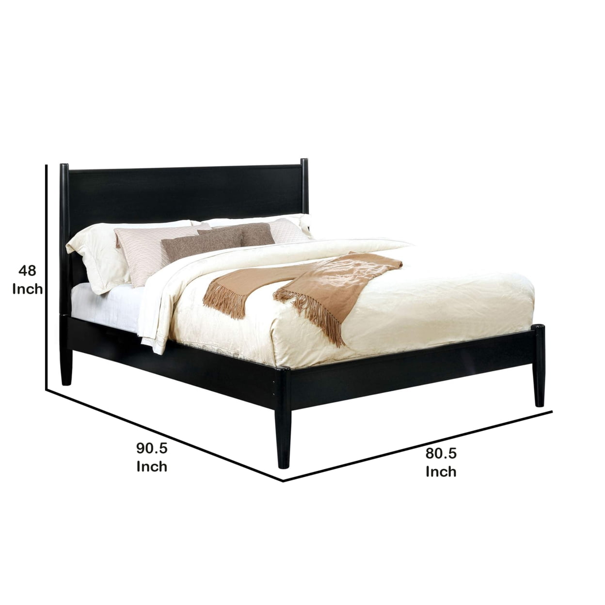 Wooden California King Size Bed with Panel Headboard Black - Saltoro Sherpi