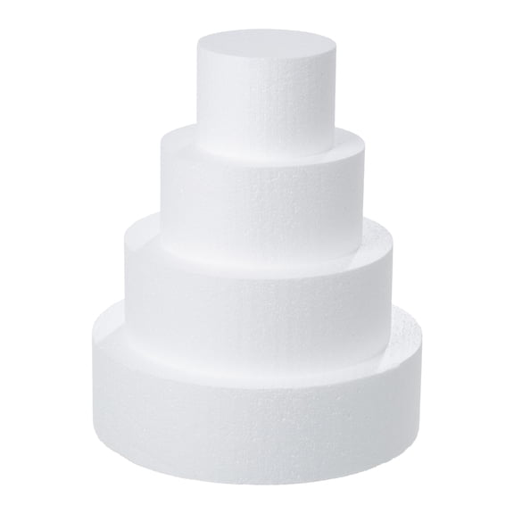Crafare 4 Tiers Round Foam Cake Dummies Set 4" 6" 8" 10" White Fake Cake Dummy 12 Inch Tall for Christmas Wedding Supplies Baby Shower Birthday Decorating Display