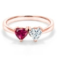 thumbnail image 3 of Gem Stone King 18K Rose Gold Plated Silver Fashion Right-Hand Ring Heart Shape Red Created Ruby and Moissanite (1.02 Cttw, Size 7), 3 of 6