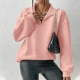 thumbnail image 2 of UAMVSH Womens Sweatshirts Trendy Fall 1/4 Zipper Lapel V-Neck Tops Clothes Casual Long Sleeve Business Work Dressy Pullover(3X-Large,Pink), 2 of 6