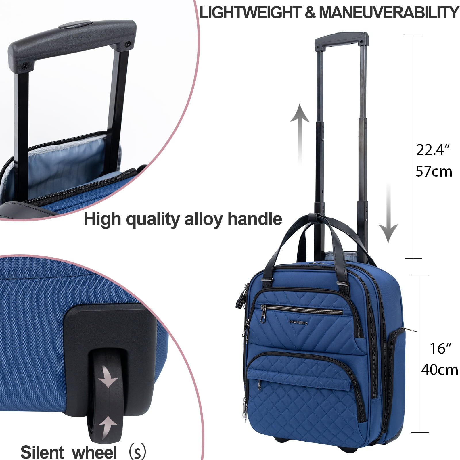 KROSER 16-inch Underseat Carry On Suitcase with Laptop Compartment, Haze Blue