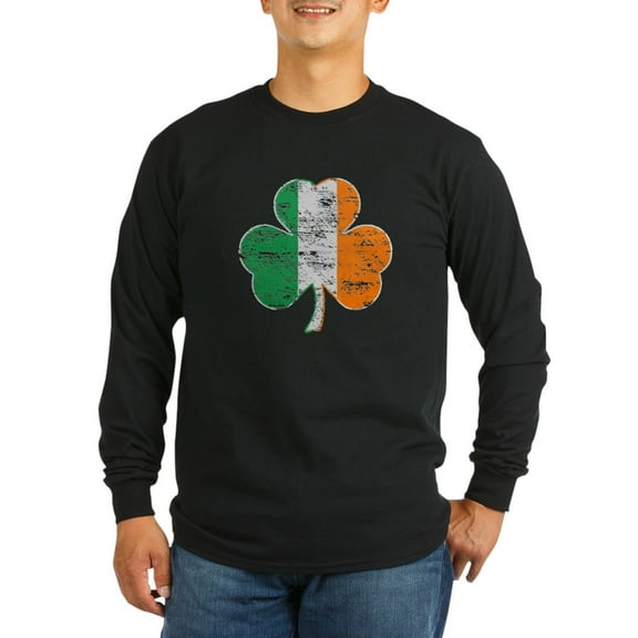 CafePress - Vintage Irish Flag Shamrock Long Sleeve T Shirt - Long Sleeve Dark T-Shirt