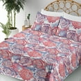 thumbnail image 3 of Ambesonne Floral Fitted & Flat Sheet with Shams 4 Pcs Set, Simplistic Retro Roses Art, Queen, Dark Coral Lavender Blue, 3 of 5