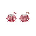 thumbnail image 2 of Cjfdfy  Newborn Baby Girl Holiday Fall Outfit Holiday Thanksgiving Turkey Merry Christmas Embroidery Long Sleeve Doll Collar Plaid Romper And Bow Headband Set, 2 of 9