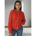 thumbnail image 2 of Womens Button Up Cardigan Sweaters Long Sleeve Crew Neck Fall Soft Knit Loose Sweater Tops Red L, 2 of 6