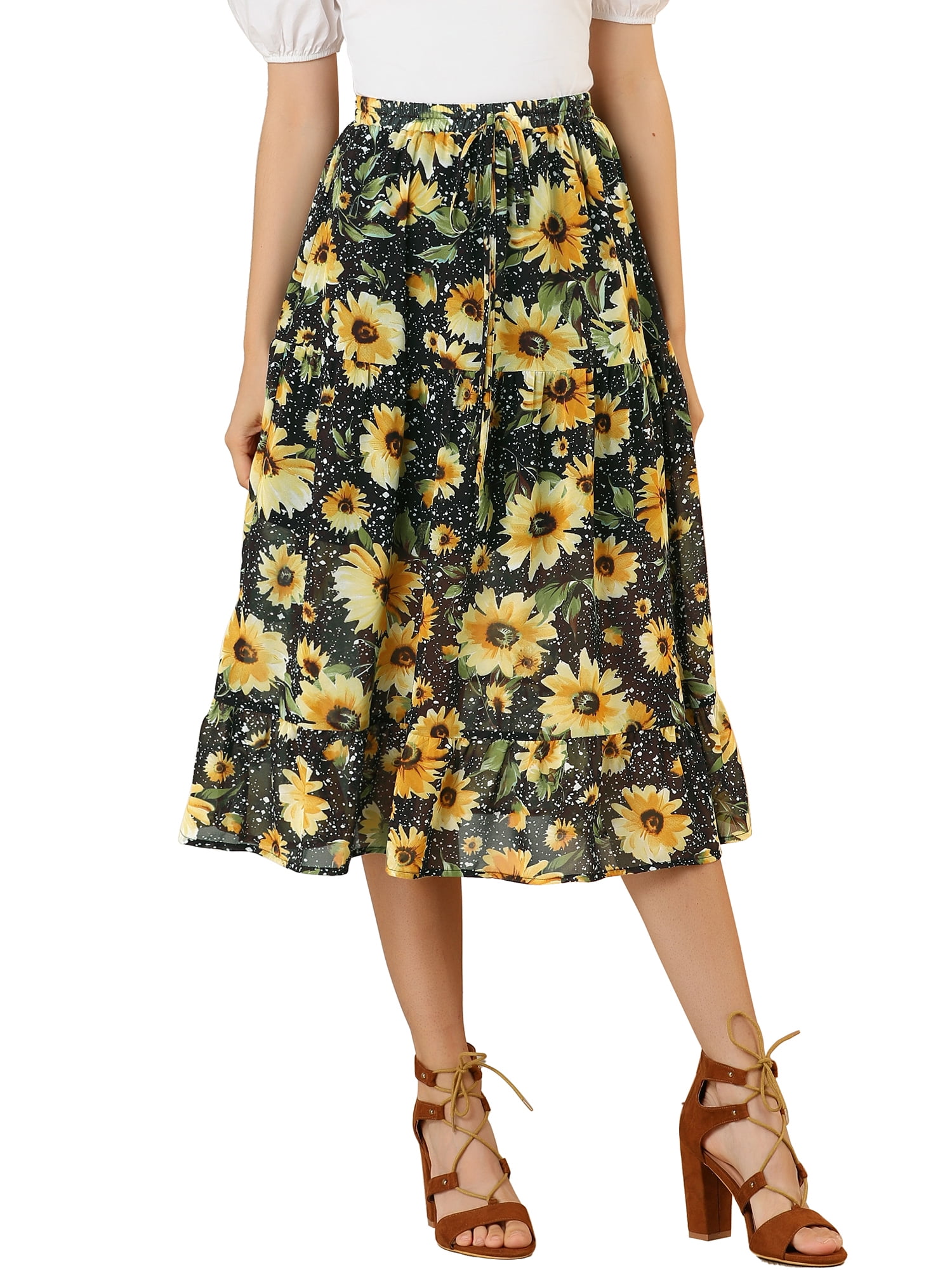 Allegra Women's Floral Sunflower Tiered Chiffon Swing A-line Skirt - Walmart.com