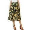 Allegra K Women's Floral Sunflower Midi Tiered Chiffon Swing A-Line Skirt