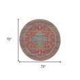 thumbnail image 3 of 6' Blue and Red Floral Medallion Distressed Non Skid Round Rug, 3 of 5