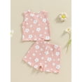 thumbnail image 5 of FEORJGP Kids Little Girls Summer 2PCS Outfits Sets 12M-5T Toddler Baby Short Sleeve Vests Round Neck Casmisoles Floral Print Tops Elastic Waist Shorts Casual Comfy Clothes for Daily Vacation, 5 of 8