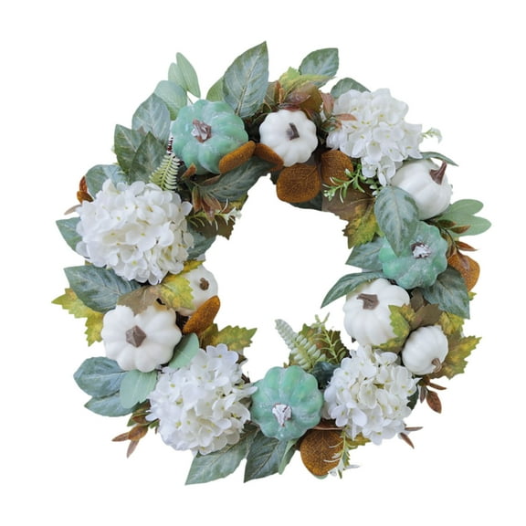 Noehoiugi Couronne 45 cm Couronne de Citrouille Blanche Érable Baie Suspension de Porte Utilisée pour la Décoration d'Halloween et de l'Action de Grâce
