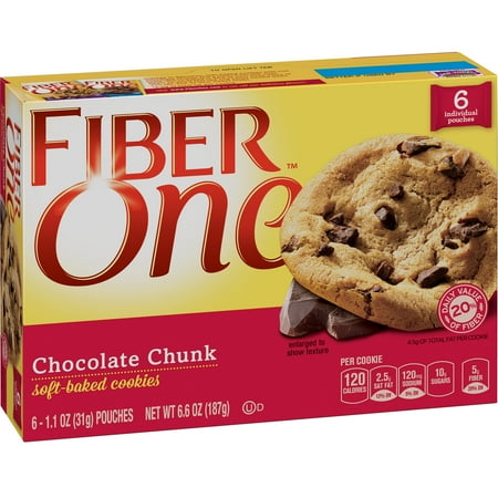 Fiber One Cookies Soft Baked Chocolate Chunk Cookies 6 Pouches 6.6 (Best Grocery Store Cookies)