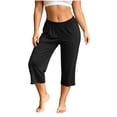 thumbnail image 3 of Bovxnpu Women's Pajama Bottoms Cotton Cropped Straight Wide Leg Elastic Waist Pant Sleepwear, 3 of 6