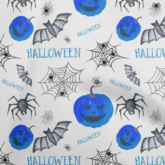 oneOone Polyester Spandex Medium Blue Fabric Halloween Fabric For Sewing Printed Craft Fabric By The Yard 56 Inch Wide