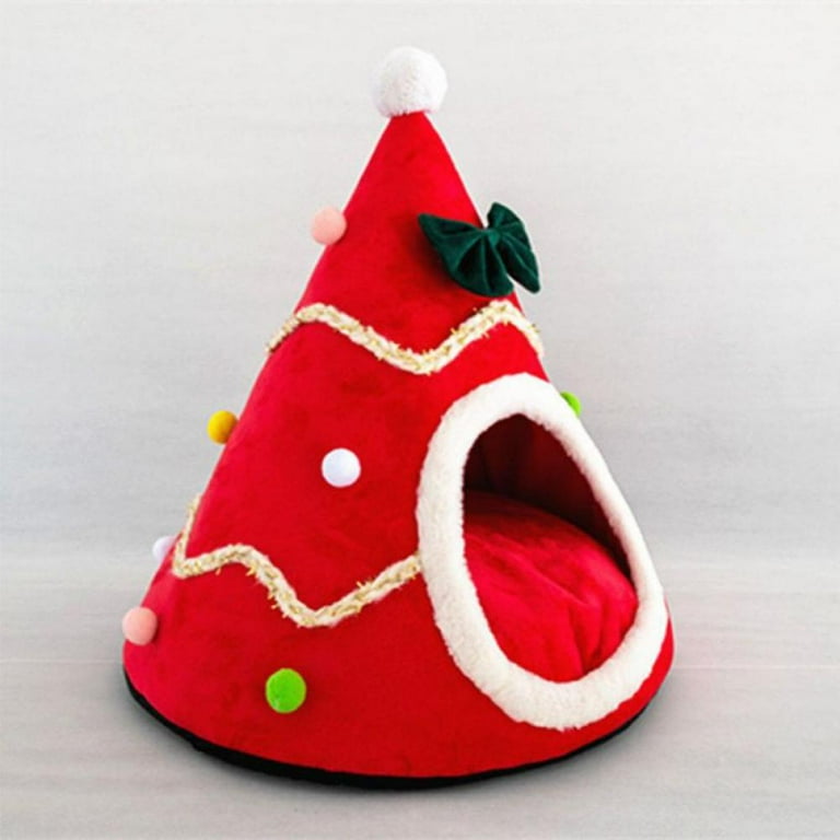 Christmas Tree Shape Pet Dog Cat Cave House Sleeping Bed Half Closed Christmas Warm Soft Winter Cats Dog Cage Bed Xmas Gift