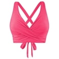 thumbnail image 1 of Prolriy - Top de bikini con cordones para mujer, con aros, cobertura completa, push up, top corto con lazo en la espalda, sujetador de baño, color rosa, talla XL, 1 of 4