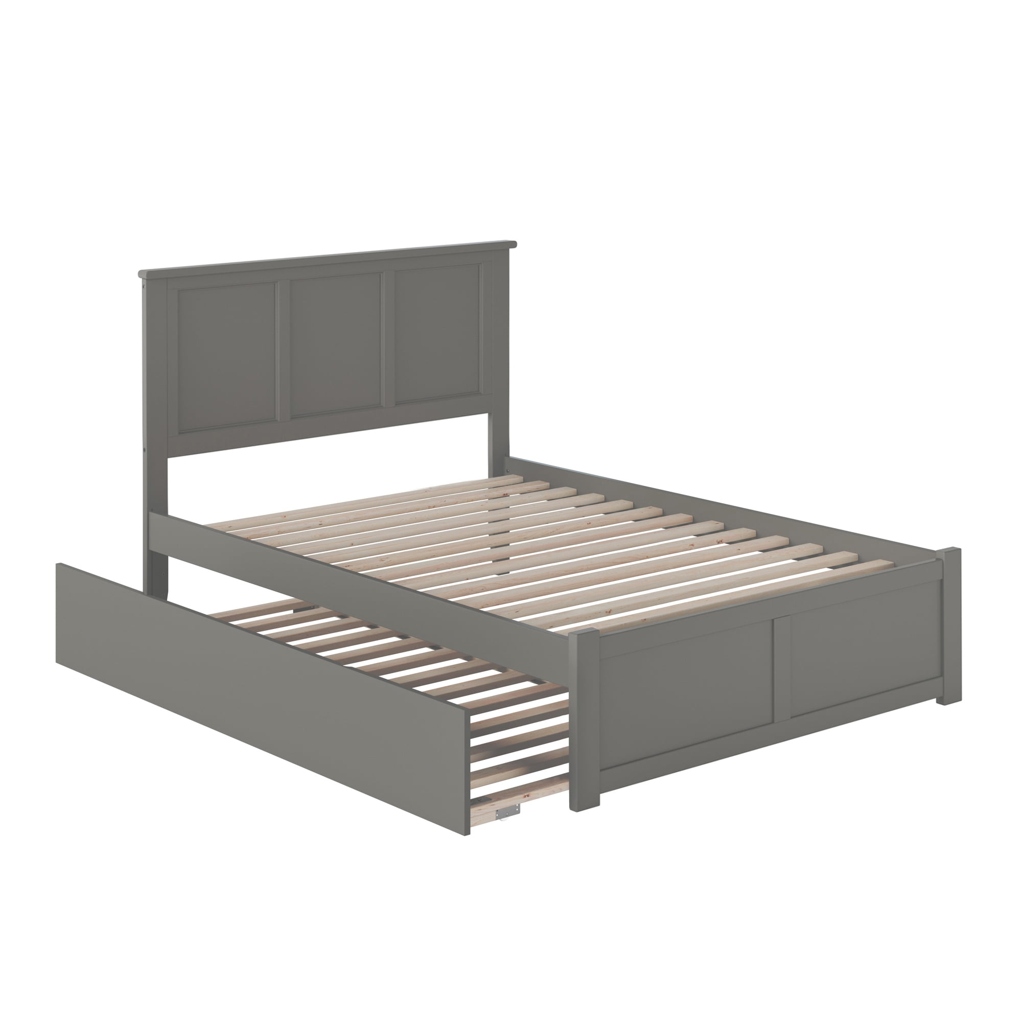 AFI Madison Full Solid Wood Platform Bed with Footboard & Twin Trundle, Grey