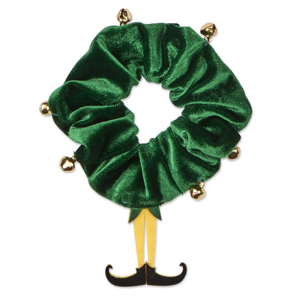 Scunci Elf Scrunchie Hair Tie with Jingle Bells and Buddy the Elf Legs, Green