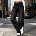 thumbnail image 2 of Vynhevius Women's Denim Jeans Solid Straight Leg Multi Pockets Elastic Waist Long Trousers, 2 of 7