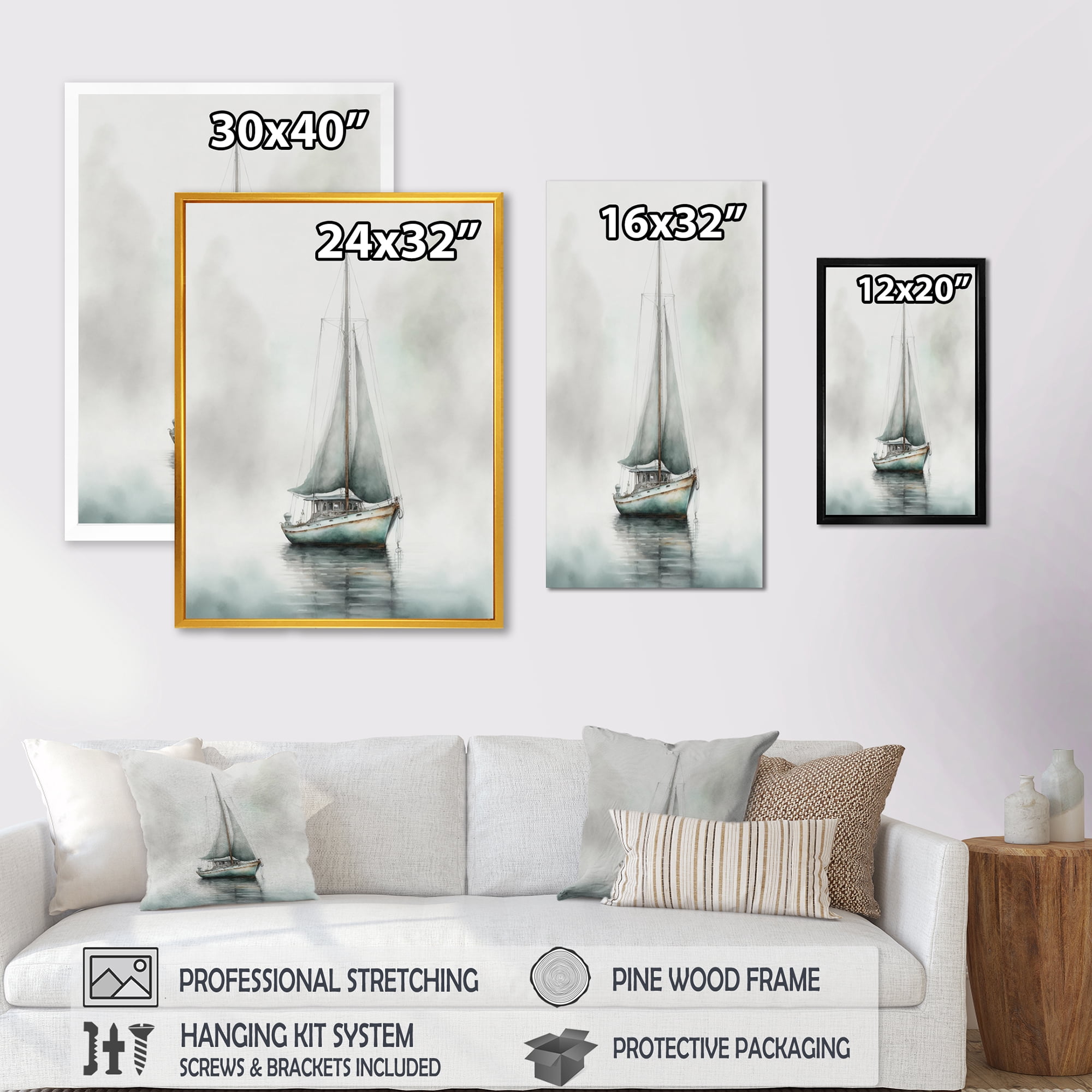 Designart Sailboat Anchored In Fog Canvas Wall Art