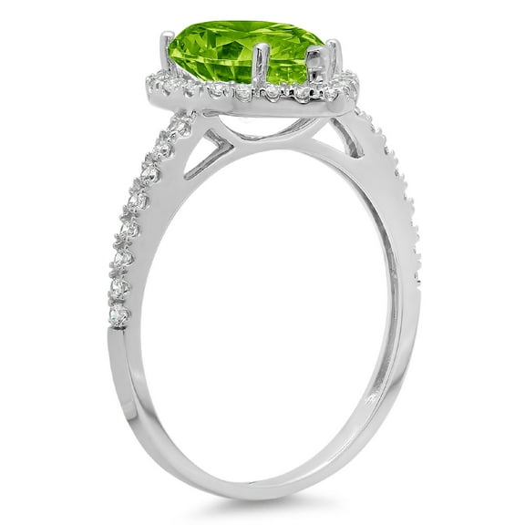 2.38 ct Pear Cut Natural Peridot Halo Engagement Ring for Women in 18K White Gold