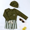 thumbnail image 6 of Boys Swimwear Sets Summer 3 Piece Rash Guard Swimsuit Floral Striped Swimming Pool Beach Bathing Suit With Swimming Cap Green Board Shorts Youth 12-24M, 6 of 7