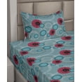 thumbnail image 2 of Ambesonne Nature Fitted & Flat Sheet with Sham 3 Pcs Set, Circular Floral Motifs Plot, Twin, Dark Pink and Sea Blue, 2 of 4