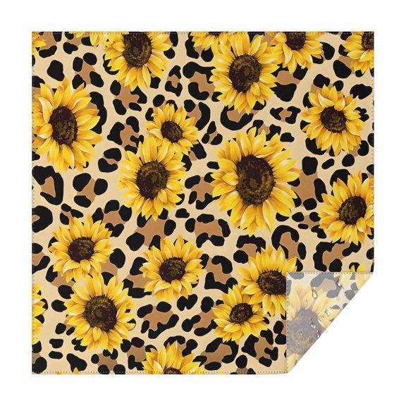 Beige Leopard Sunflower Pattern Square Tablecloth,Waterproof Square Table Cover,Wipeable Spillproof Washable Table Cover for Home Kitchen Party Decor 42"X42"(107x107cm)