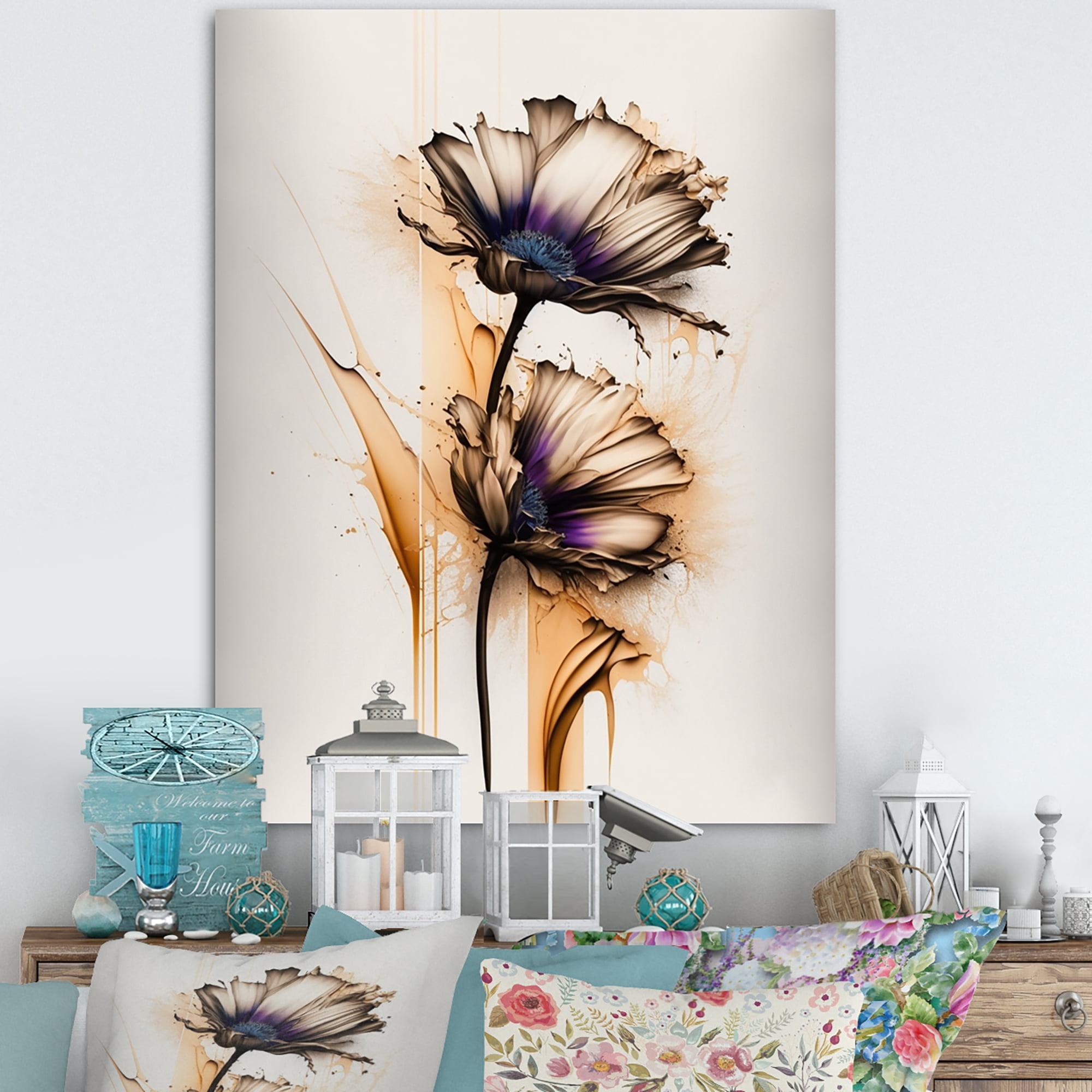 Designart Orange Gerbera Flower On Abstract Fusion II Canvas Wall Art