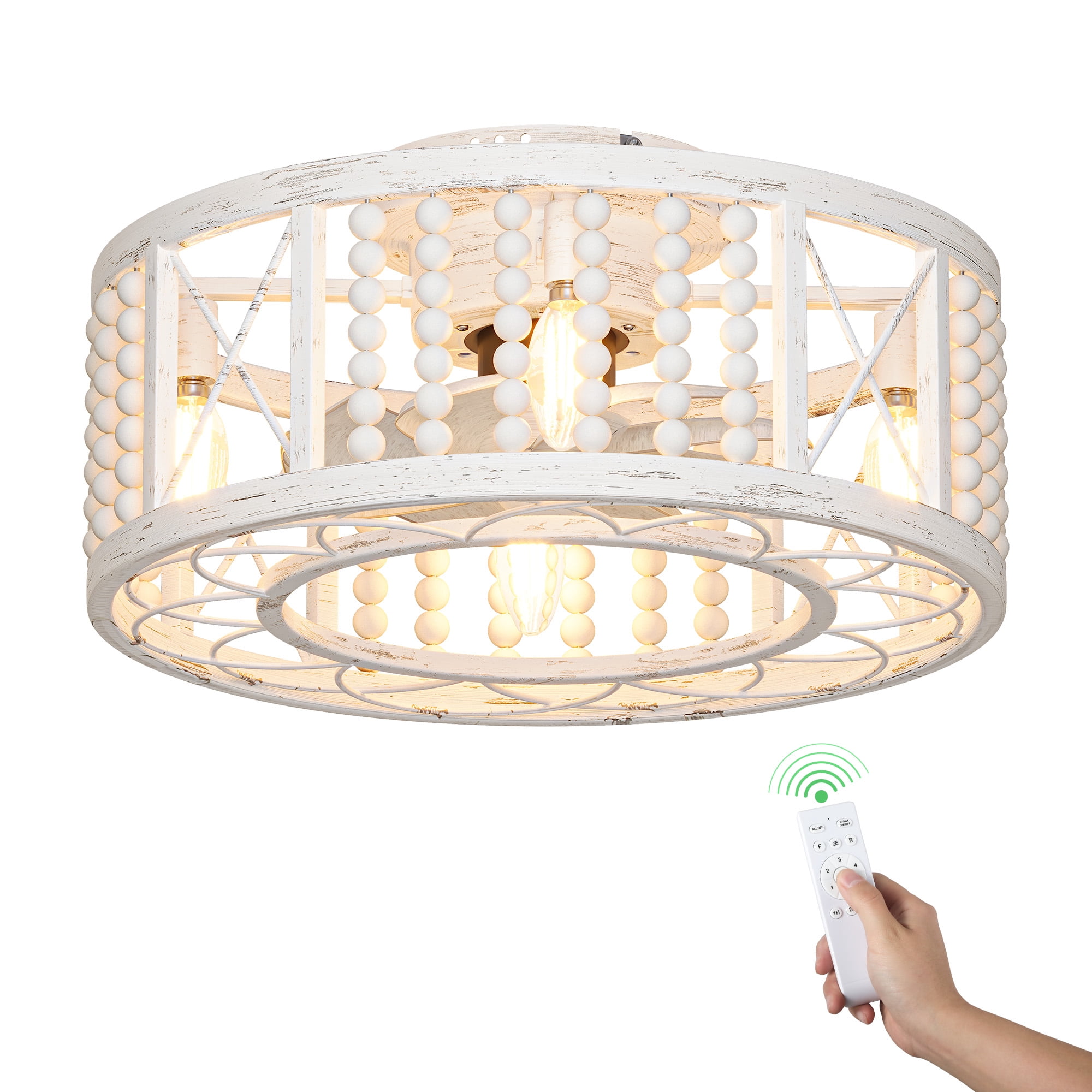 Uforic Hand-Crafted Vintage Ceiling Fan with Remote Control, 18.5" Diameter, No Bulb, Off-white