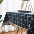 thumbnail image 4 of SIELUNO Rectangle Tablecloths with Tassel,Navy Blue Checkered Embroidery Resistant Washable Tablecloth Table Covers, 4 of 5