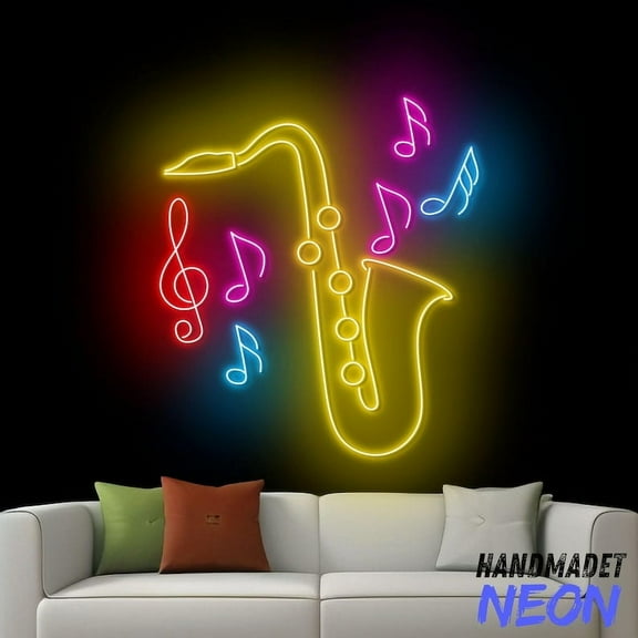 Handmadetneonsign Saxophone Neon Sign, Saxophone Instrument Led Sign, Musical Wall Art, Music Note Home Wall Decor 77013