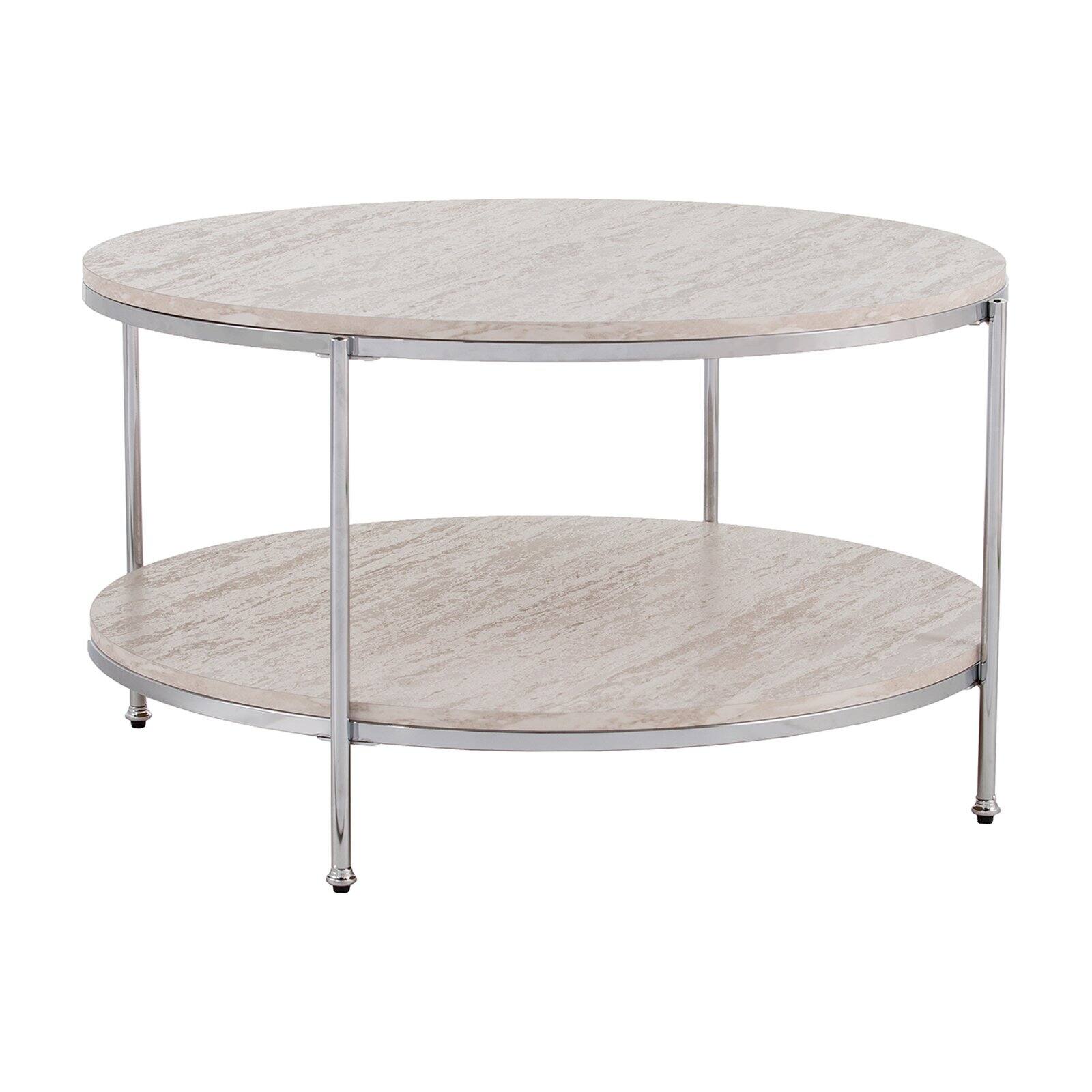 Southern Enterprises Silas Round Faux Stone Cocktail Table