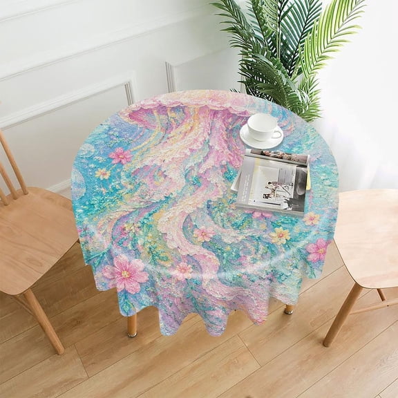 RKSupls 60 Inch Round Tablecloth, Jellyfish Flowers Underwater Fantasy Premium Polyester Straight Edge Wrinkle Resistant Washable Table Cover for Party Home Dining Decor