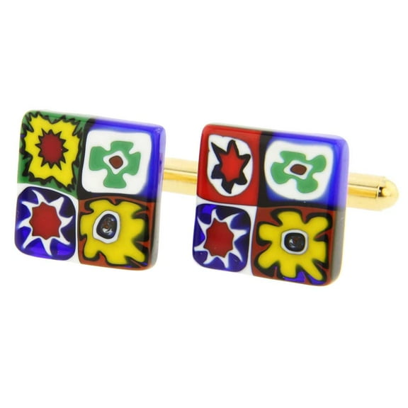 GlassOfVenice Murano Glass Millefiori Square Cufflinks - Classic Multicolor