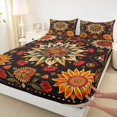 thumbnail image 3 of Manfei Country Floral Daisy Queen Sheet Sets,Rustic Botanical Flat Sheet,Black Orange Queen Fitted Sheet For Kids,Breathable Home Decor,4pcs, 3 of 7