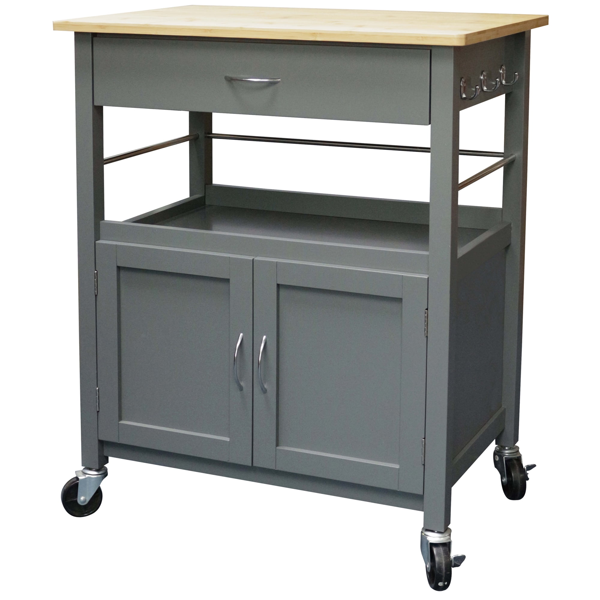 eHemco Kitchen Island Cart on Wheels with Drawer, Storage Cabinet, Shelf and Natural Bamboo Top ...