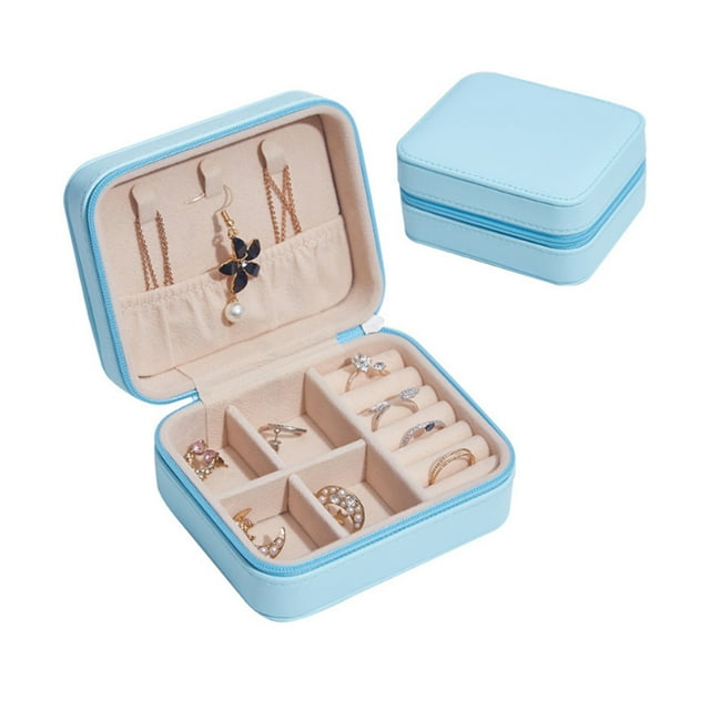 Nituyy Jewelry Box, Portable Large Capacity Jewelry Case Rectangular Storage Box for Necklace Earrings, White/Pink/Blue