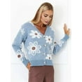 thumbnail image 3 of Women'S Floral Print Button Down Cardigan V Neck Drop Shoulder Knit Outerwear Blue XXL, 3 of 8