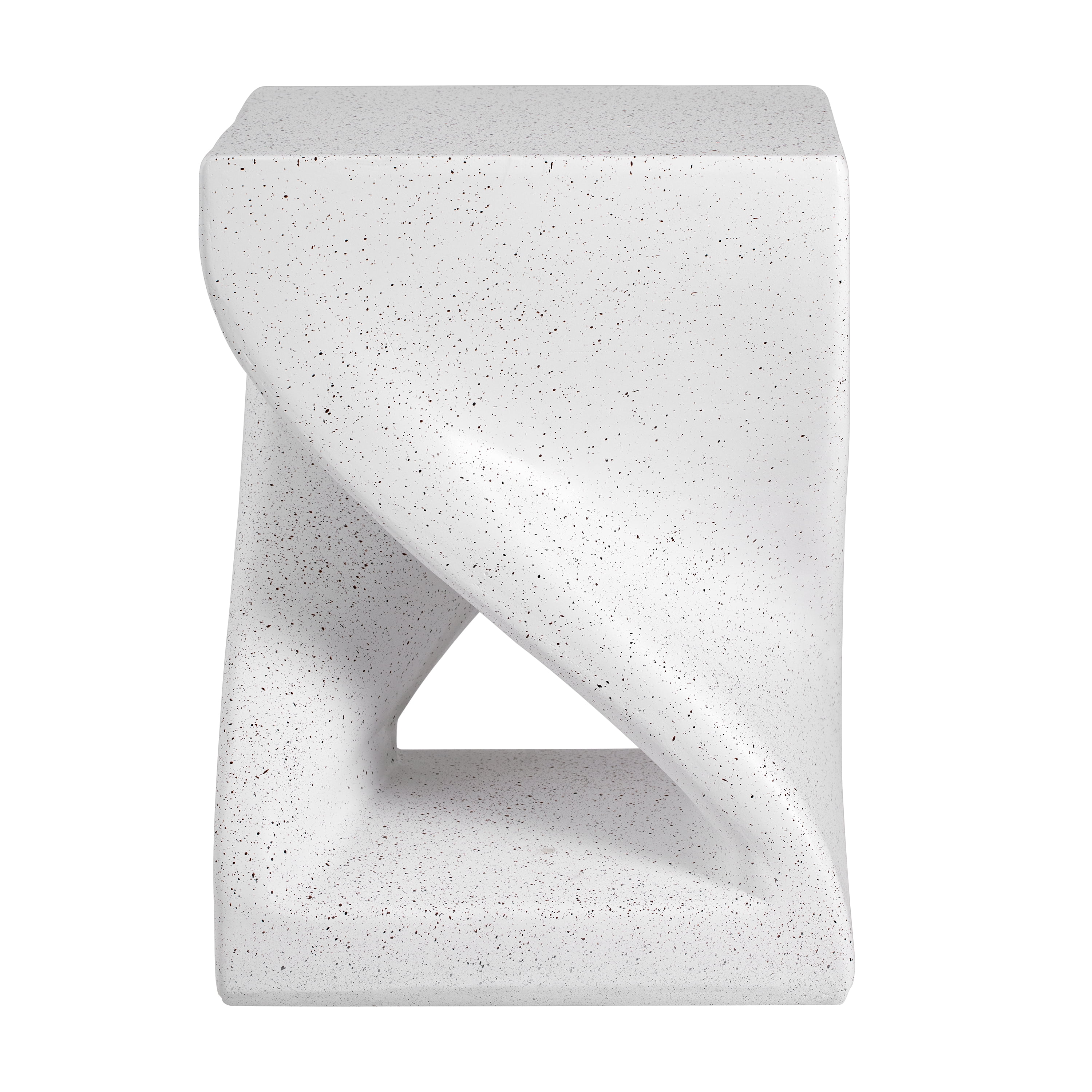 Twisted Base Side Table, Outdoor White Marble Terrazzo Speckled End Table for Patio Garden, White Marble