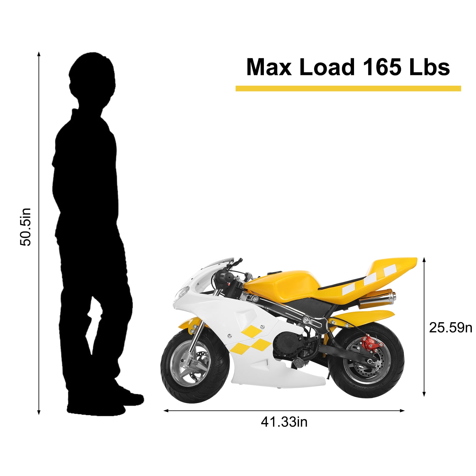 Wharick 49cc 2 Stroke Pocket Bike, Gas Pocket Bike for Kids with Strong Dual Brake, Racing Max Speed 20Mph, Dual Headlights Mini Motorcycle Max Weight 170 LB