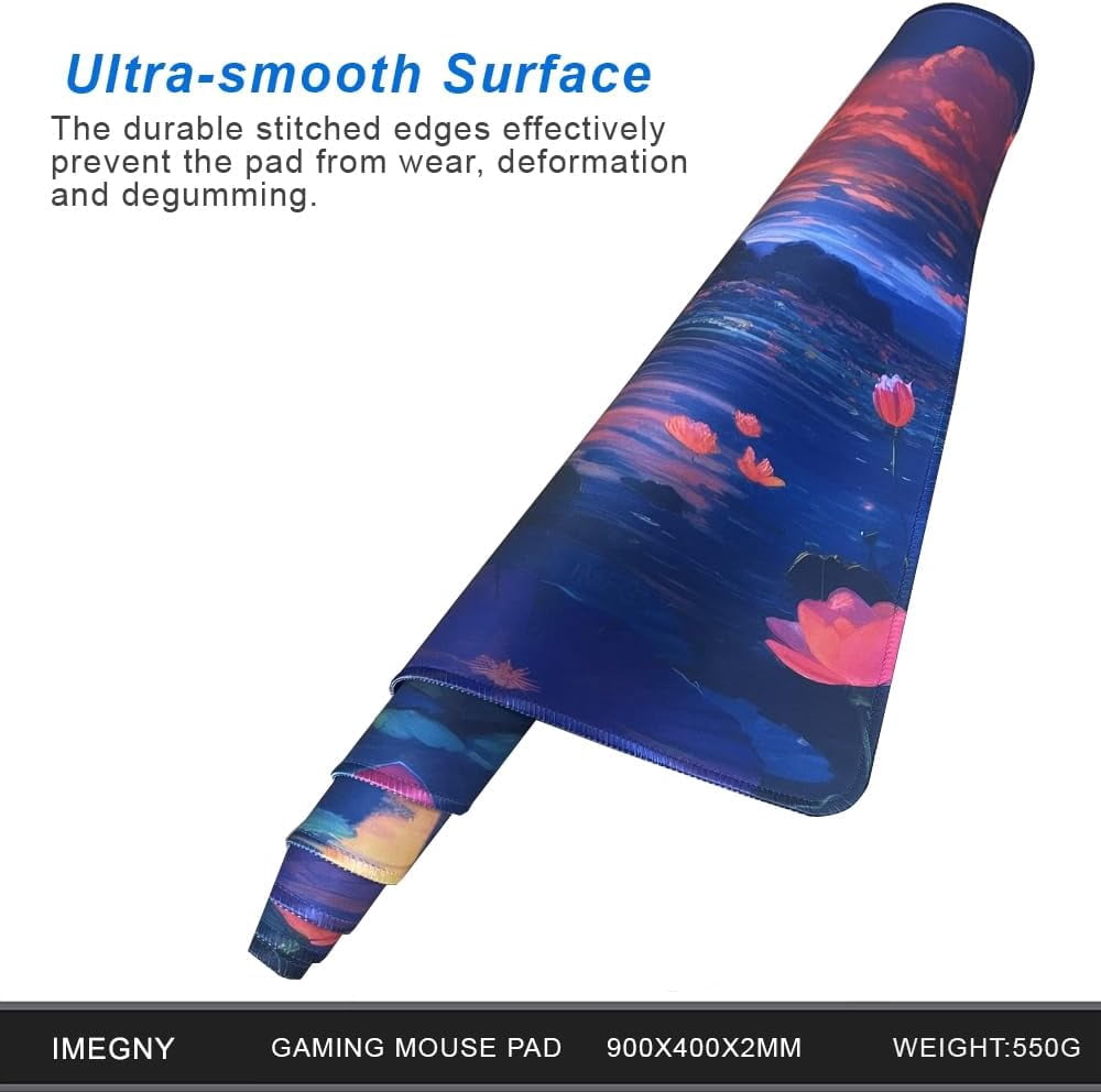 Large Gaming Mouse Pad, Extended XXL Desk Pad & Non-Slip Rubber Mat for Mice and Keyboard with Stitched Edges （90x40 carneon032）