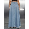 thumbnail image 2 of Women's Retro Distressed High Waist Frayed Hem A Line Wash Maxi Long Denim Skirt with Pockets, 2 of 10