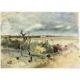 thumbnail image 2 of Johan Barthold Jongkind 18x14 Black Ornate Wood Framed Double Matted Museum Art Print Titled - Landscape with Man on a Donkey (C. 1849), 2 of 5