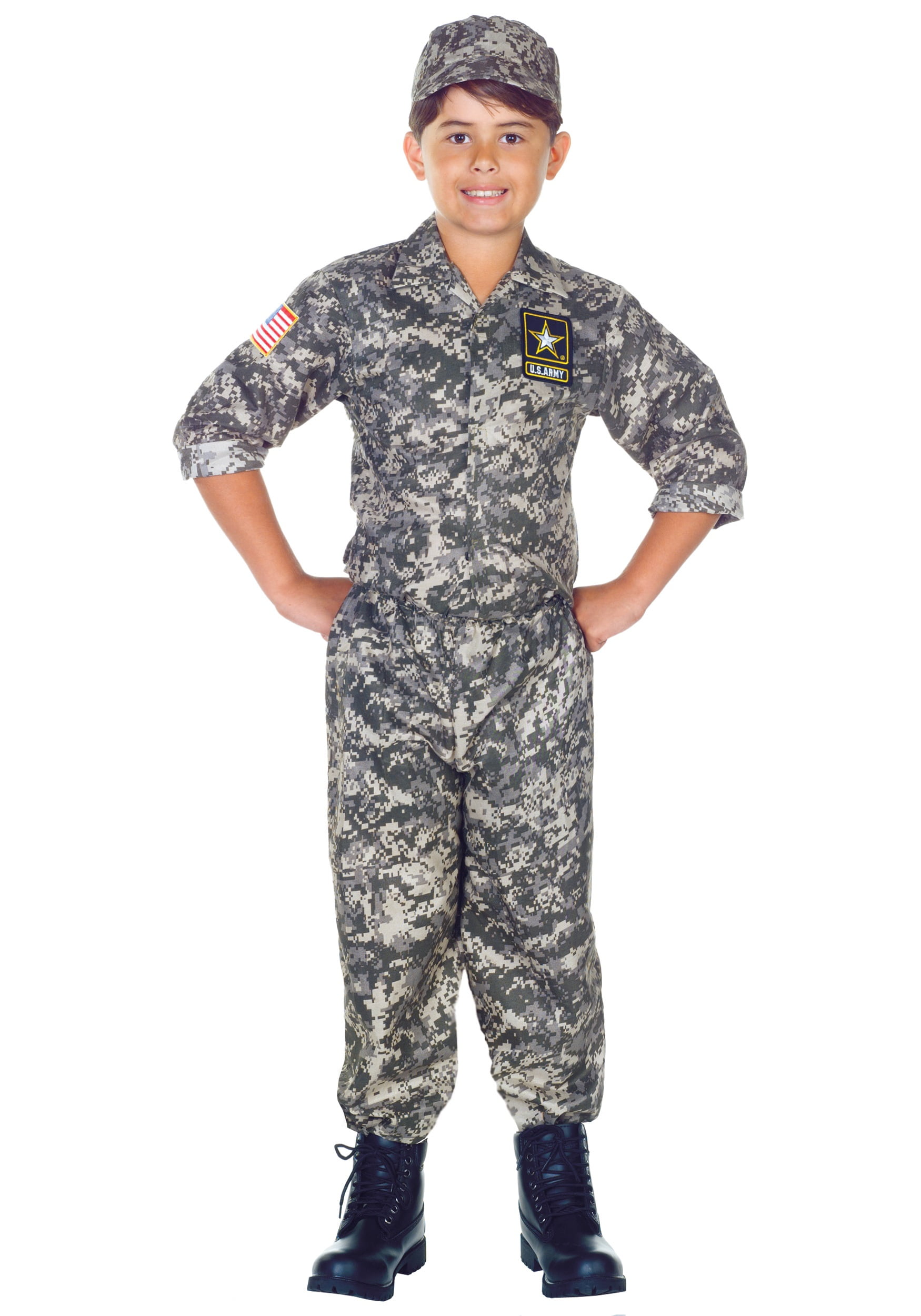 Shirt Pants Cap Kids Pack 2 Army Camo Fancy Dress Children's Soldier Outfit 